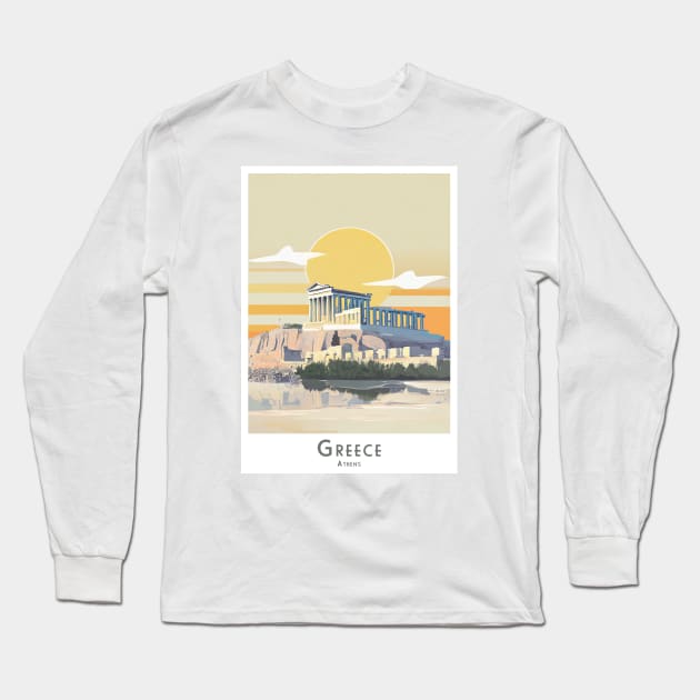 Sunset Over the Acropolis in Athens Greece Long Sleeve T-Shirt by POD24